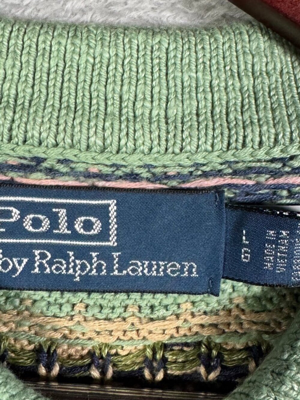 Polo Ralph Lauren Sweater Mens L Green Fair Isle Linen Cashmere Knit Shirt $468 - Picture 4 of 11